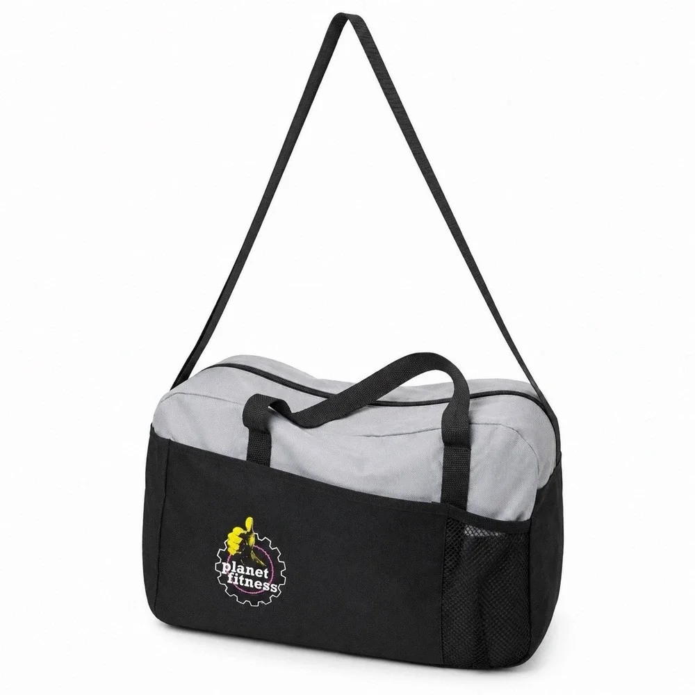 Planet Fitness Duffel Bag Black Gray Gym Workout Travel Shoulder Strap 22